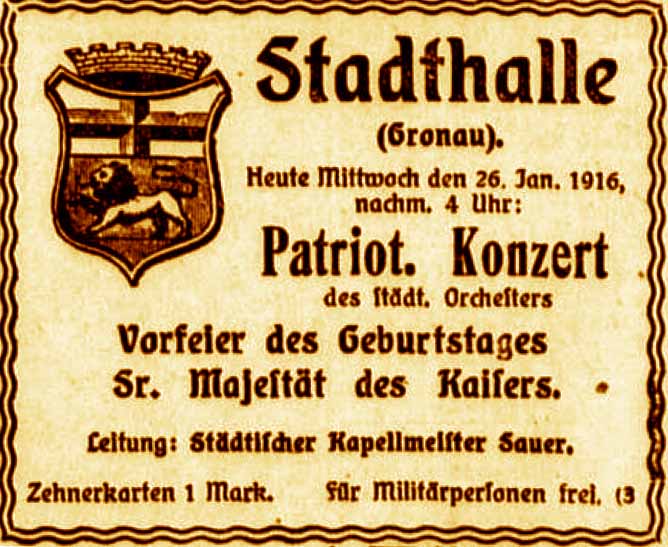 Anzeige im General-Anzeiger vom 26. Januar 1916