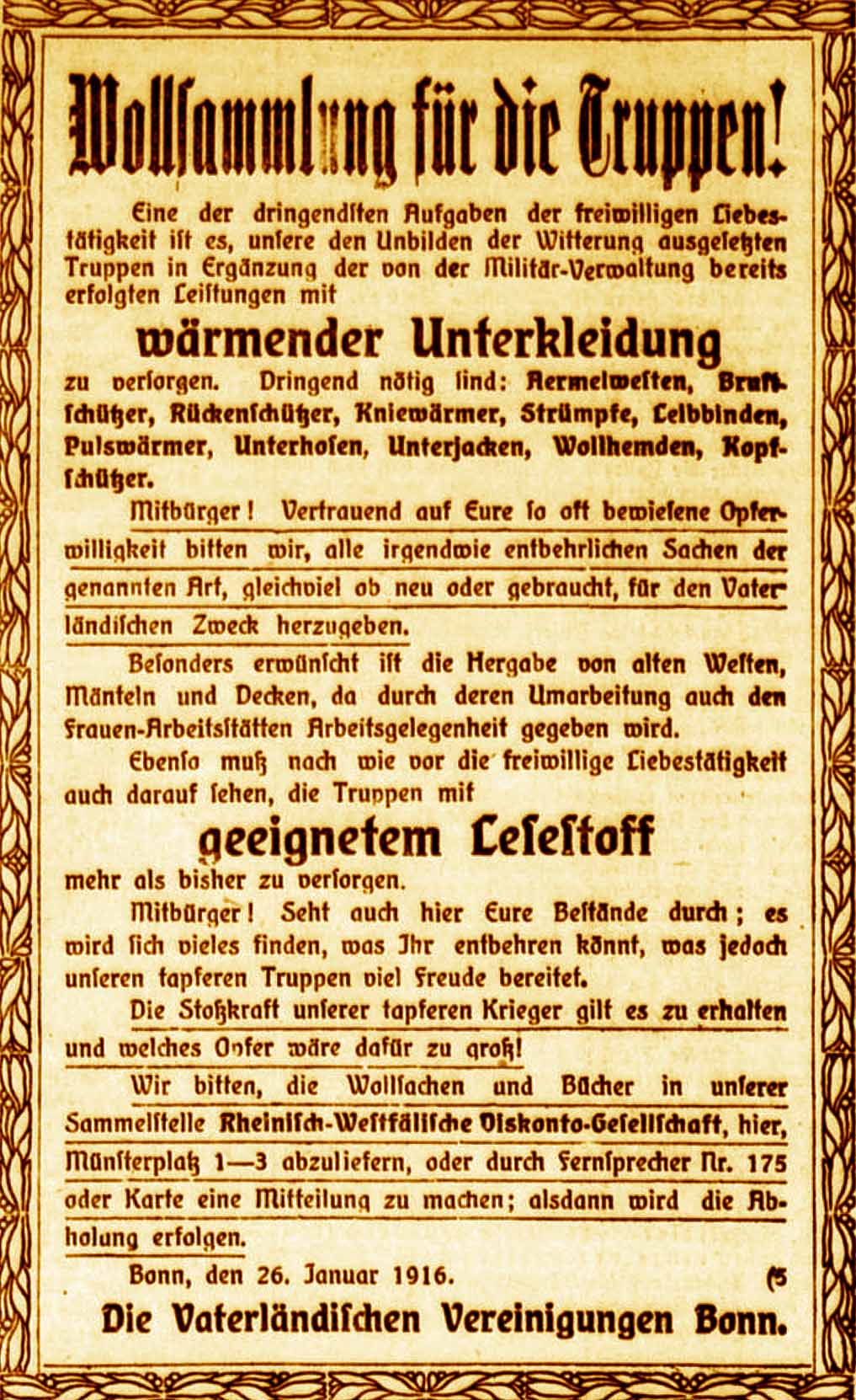 Anzeige im General-Anzeiger vom 28. Januar 1916