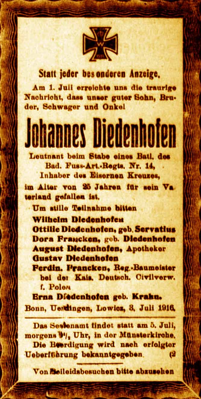 Anzeige im General-Anzeiger vom 4. Juli 1916