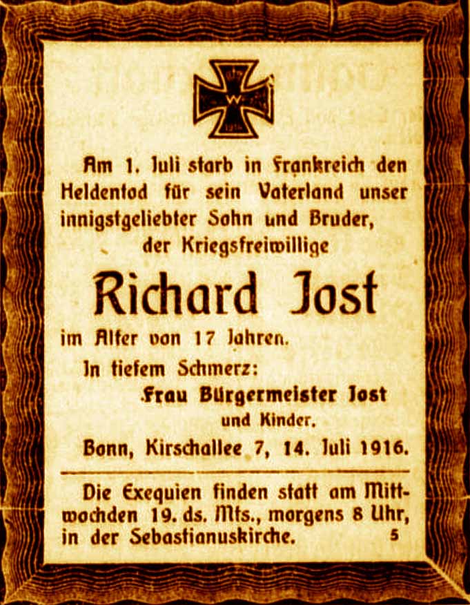Anzeige im General-Anzeiger vom 14. Juli 1916