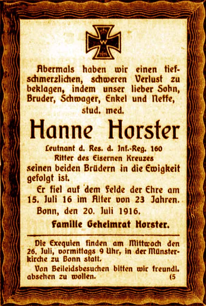 Anzeige im General-Anzeiger vom 21. Juli 1916