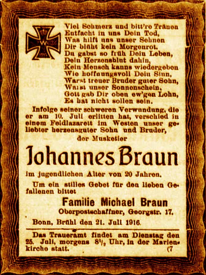 Anzeige im General-Anzeiger vom 23. Juli 1916