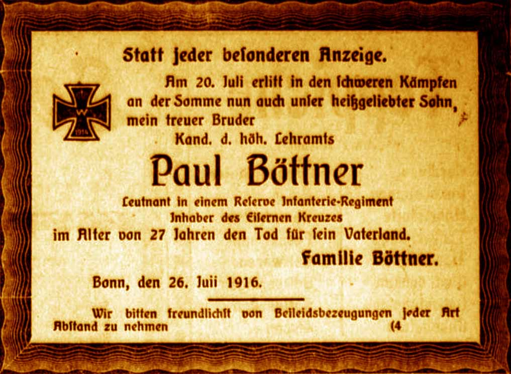 Anzeige im General-Anzeiger vom 27. Juli 1916