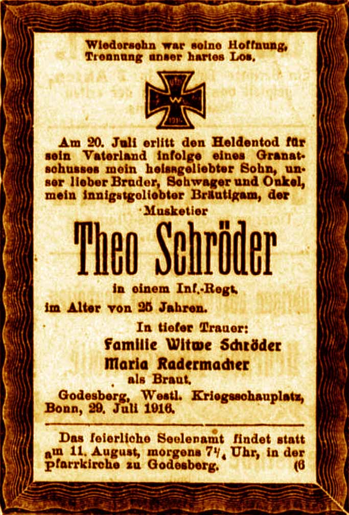 Anzeige im General-Anzeiger vom 29. Juli 1916