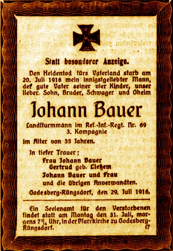 Anzeige im General-Anzeiger vom 30. Juli 1916