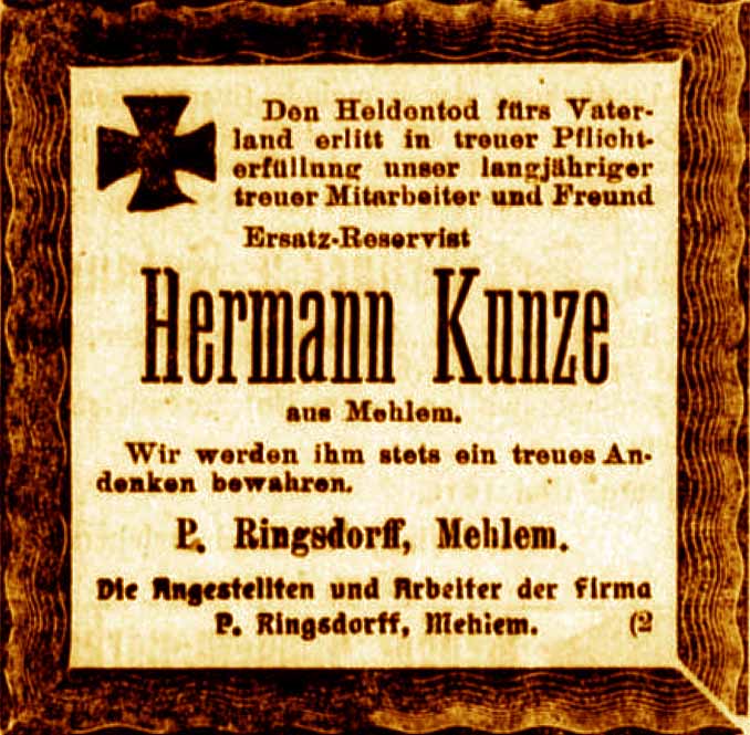 Anzeige im General-Anzeiger vom 6. Juni 1916