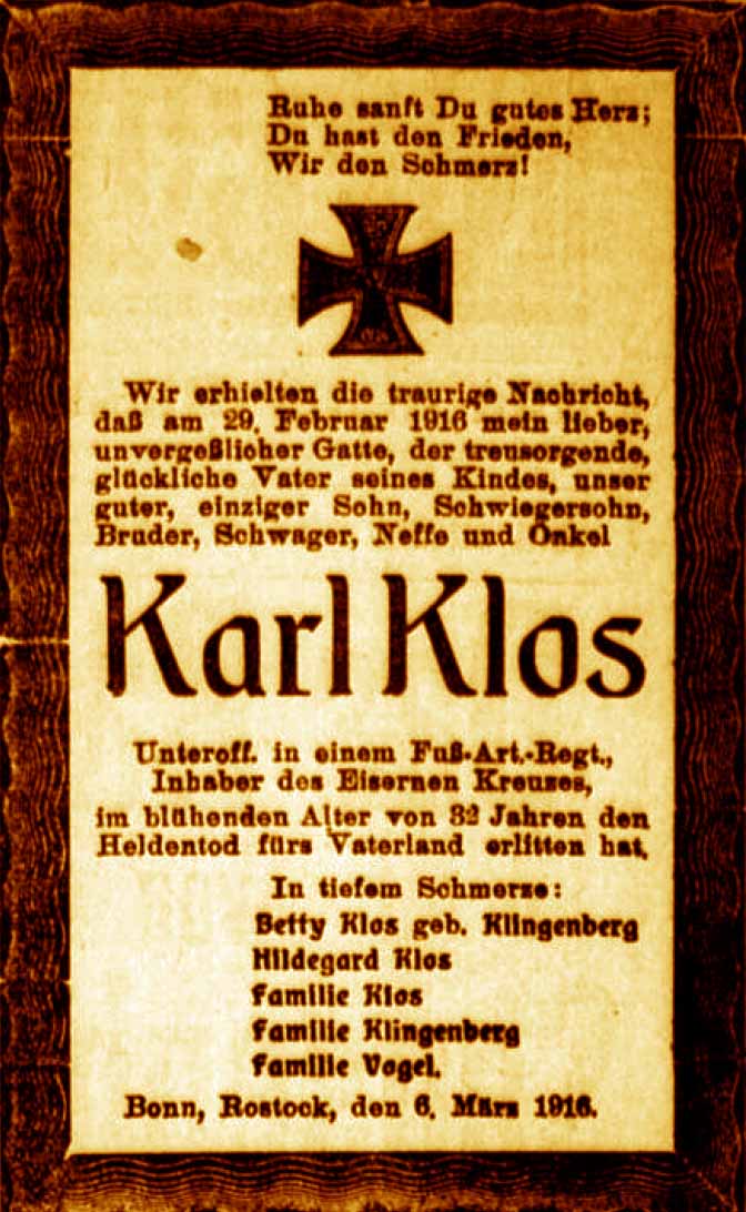 Anzeige im General-Anzeiger vom 7. März 1916