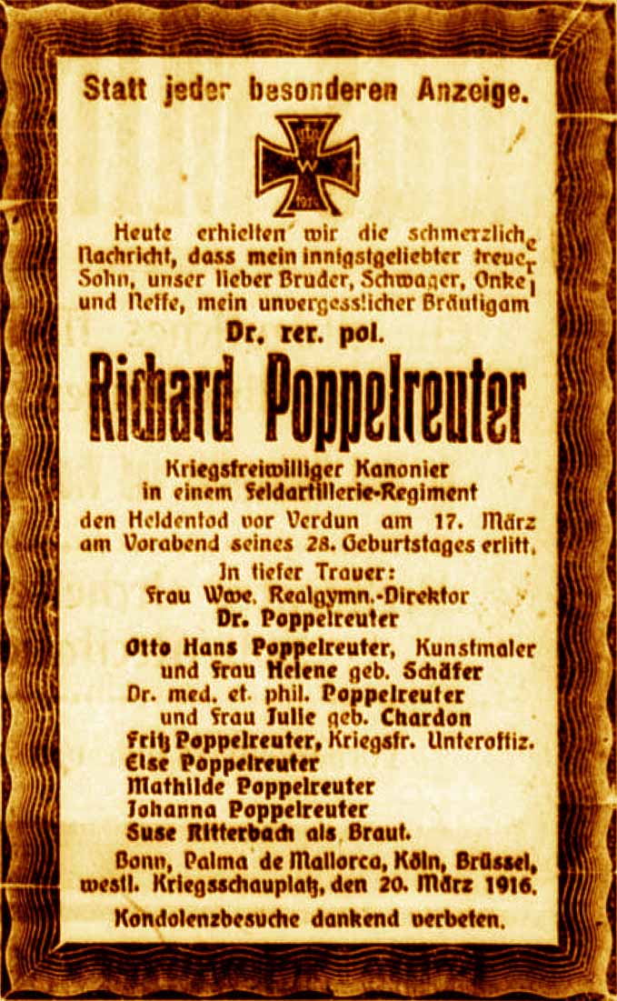 Anzeige im General-Anzeiger vom 21. März 1916