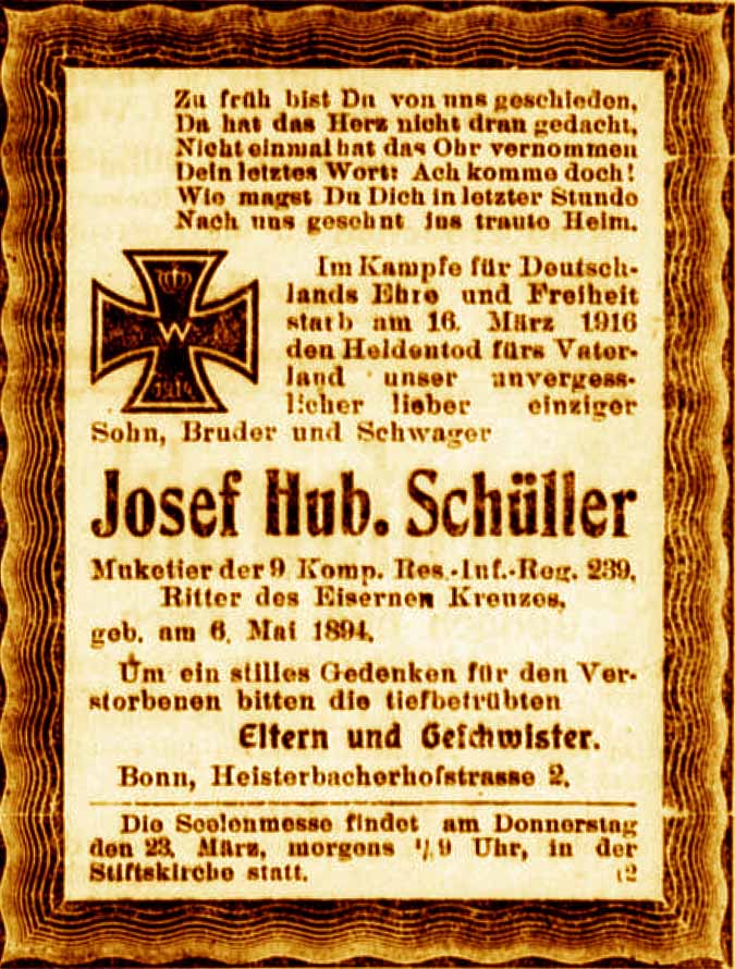 Anzeige im General-Anzeiger vom 21. März 1916