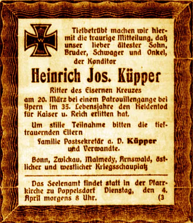 Anzeige im General-Anzeiger vom 29. März 1916