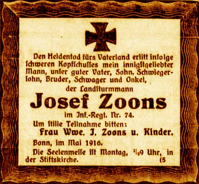Anzeige im General-Anzeiger vom 5. Mai 1916