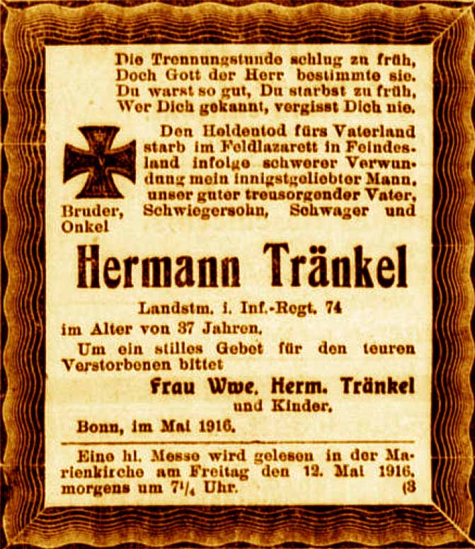 Anzeige im General-Anzeiger vom 10. Mai 1916