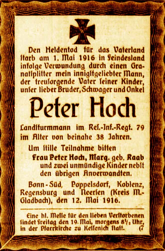 Anzeige im General-Anzeiger vom 14. Mai 1916