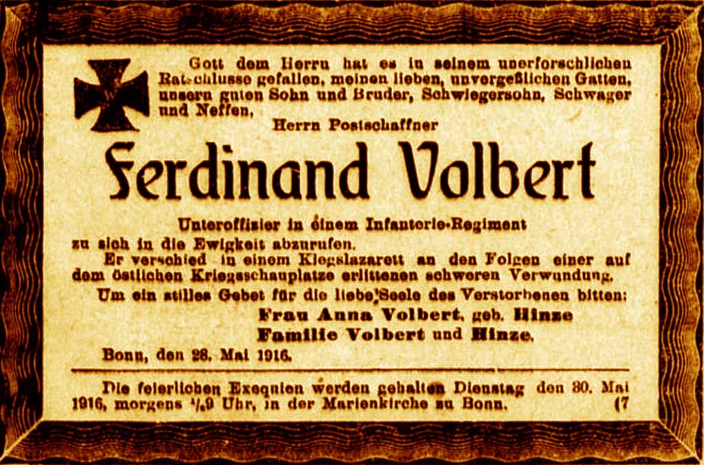 Anzeige im General-Anzeiger vom 28. Mai 1916