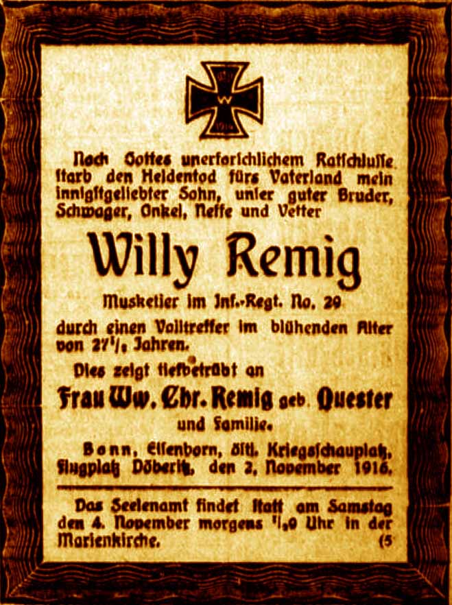 Anzeige im General-Anzeiger vom 3. November 1916