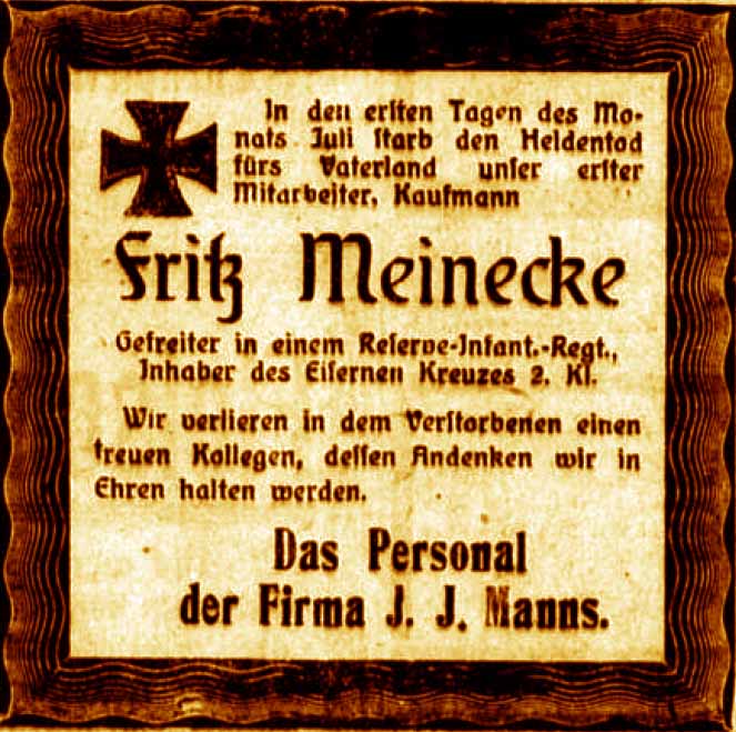 Anzeige im General-Anzeiger vom 7. November 1916