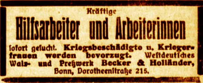 Anzeige im General-Anzeiger vom 14. November 1916