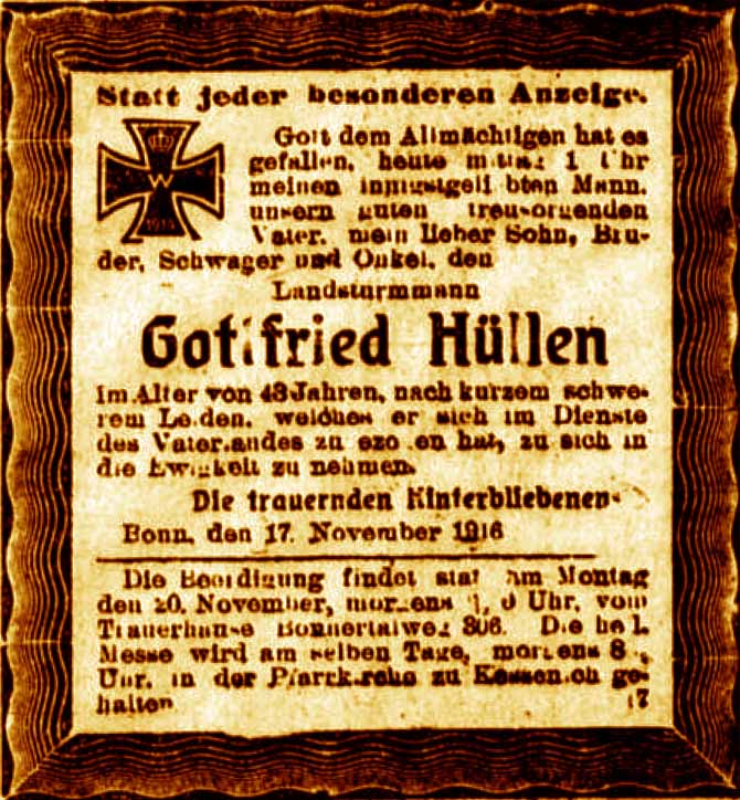 Anzeige im General-Anzeiger vom 19. November 1916