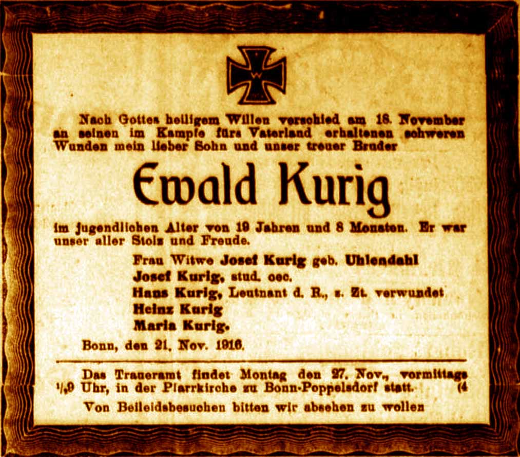 Anzeige im General-Anzeiger vom 23. November 1916