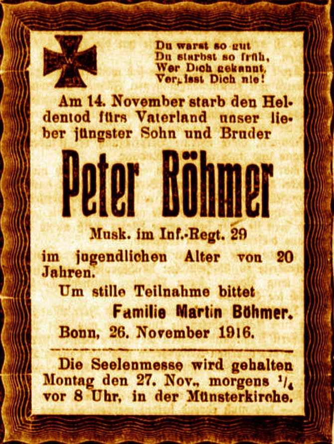 Anzeige im General-Anzeiger vom 26. November 1916