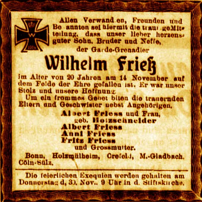 Anzeige im General-Anzeiger vom 27. November 1916