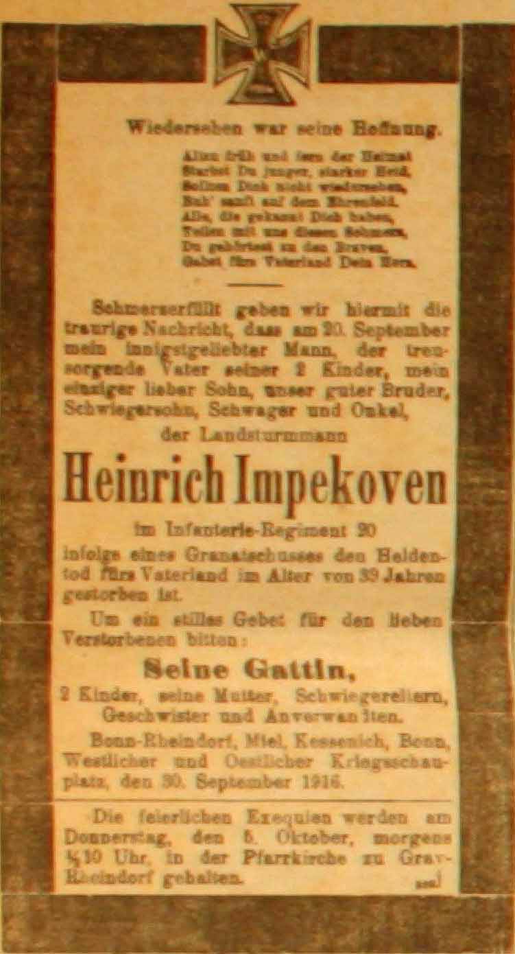Anzeige in der Deutschen Reichs-Zeitung vom 1. Oktober 1916