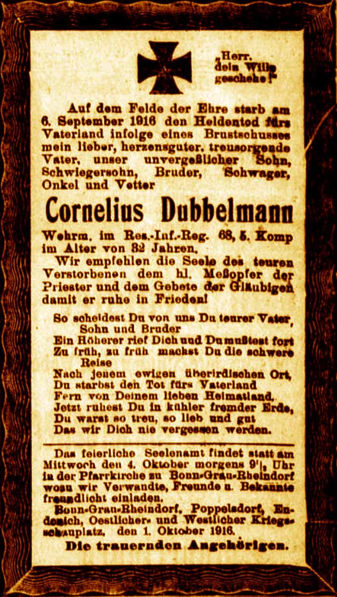 Anzeige im General-Anzeiger vom 1. Oktober 1916