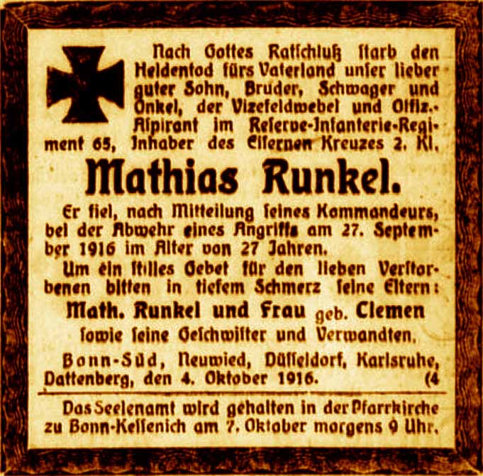 Anzeige im General-Anzeiger vom 5. Oktober 1916
