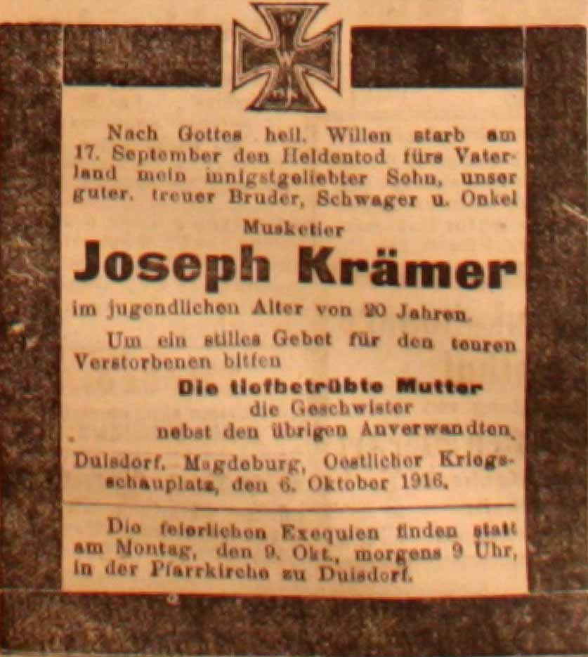 Anzeige in der Deutschen Reichs-Zeitung vom 7. Oktober 1916