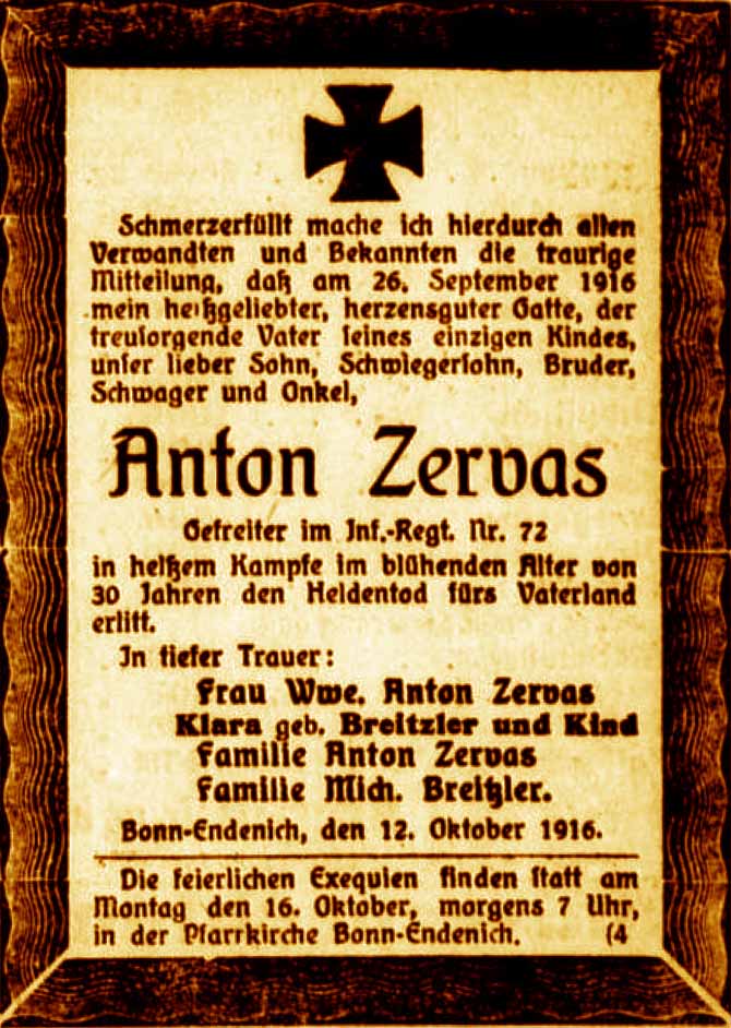 Anzeige im General-Anzeiger vom 13. Oktober 1916