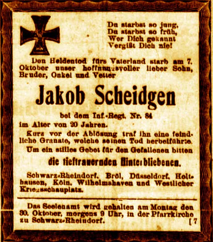 Anzeige im General-Anzeiger vom 22. Oktober 1916