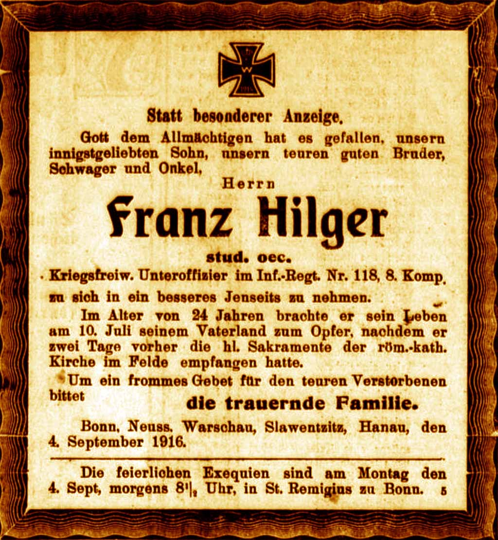 Anzeige im General-Anzeiger vom 1. September 1916