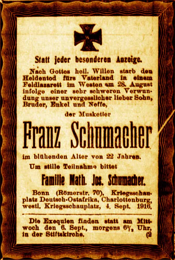 Anzeige im General-Anzeiger vom 5. September 1916