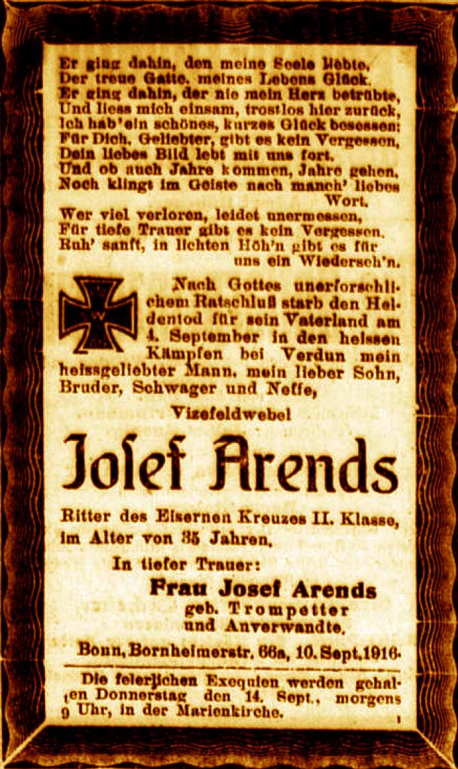 Anzeige im General-Anzeiger vom 12. September 1916