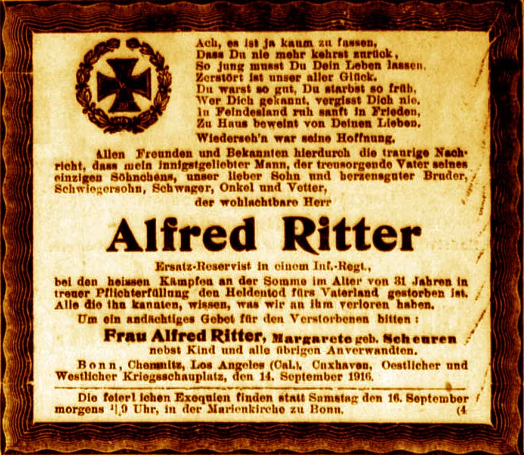 Anzeige im General-Anzeiger vom 14. September 1916