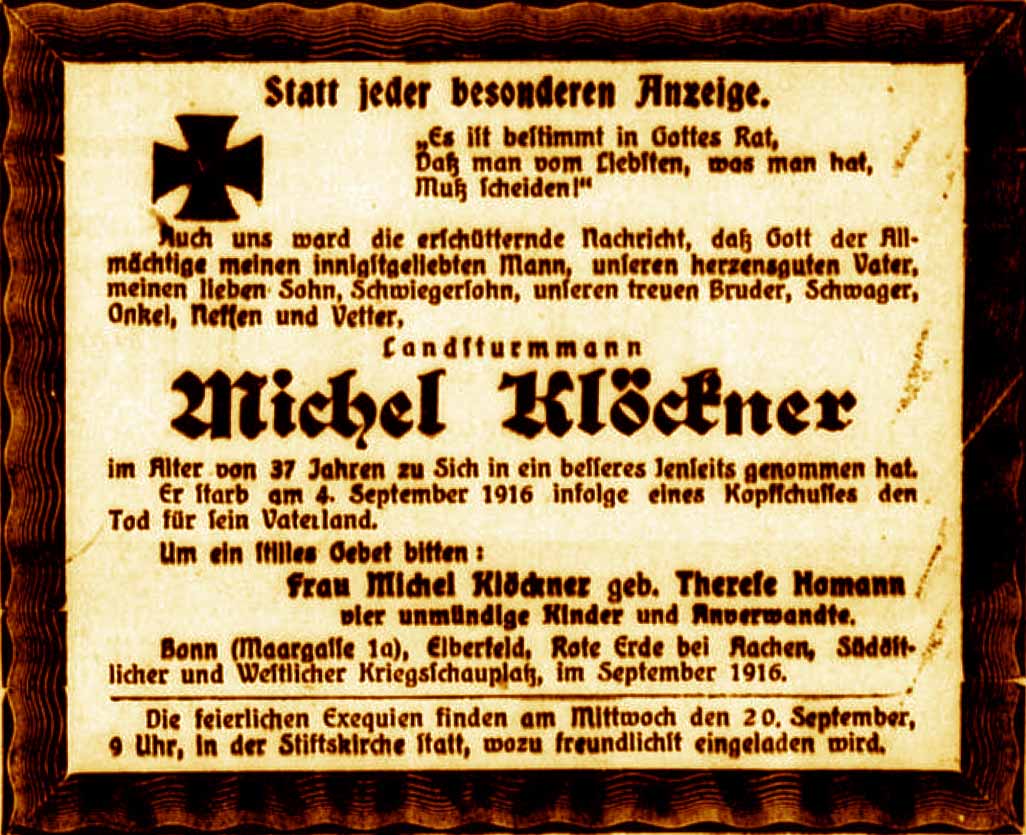 Anzeige im General-Anzeiger vom 19. September 1916