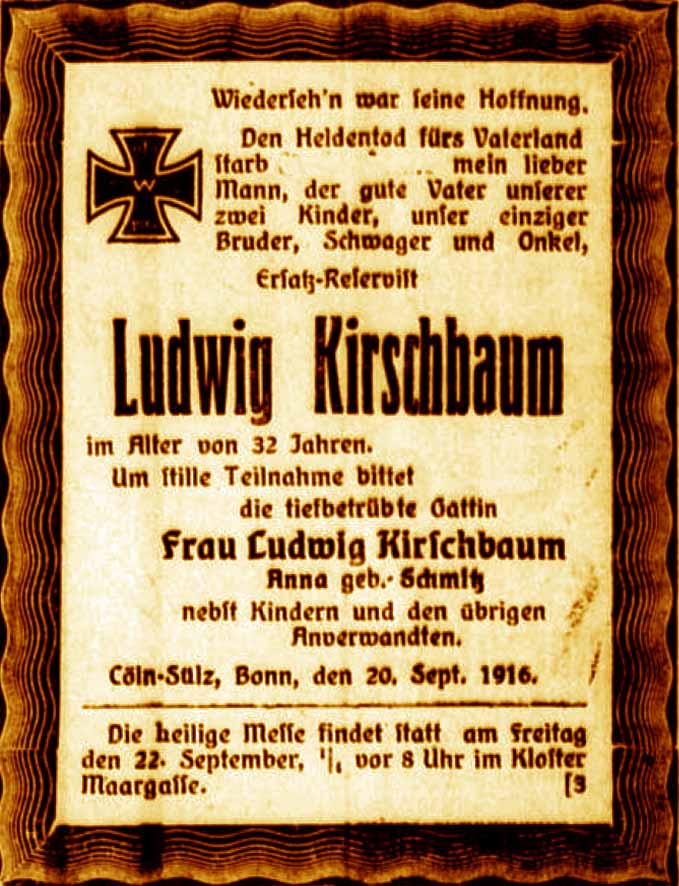 Anzeige im General-Anzeiger vom 20. September 1916