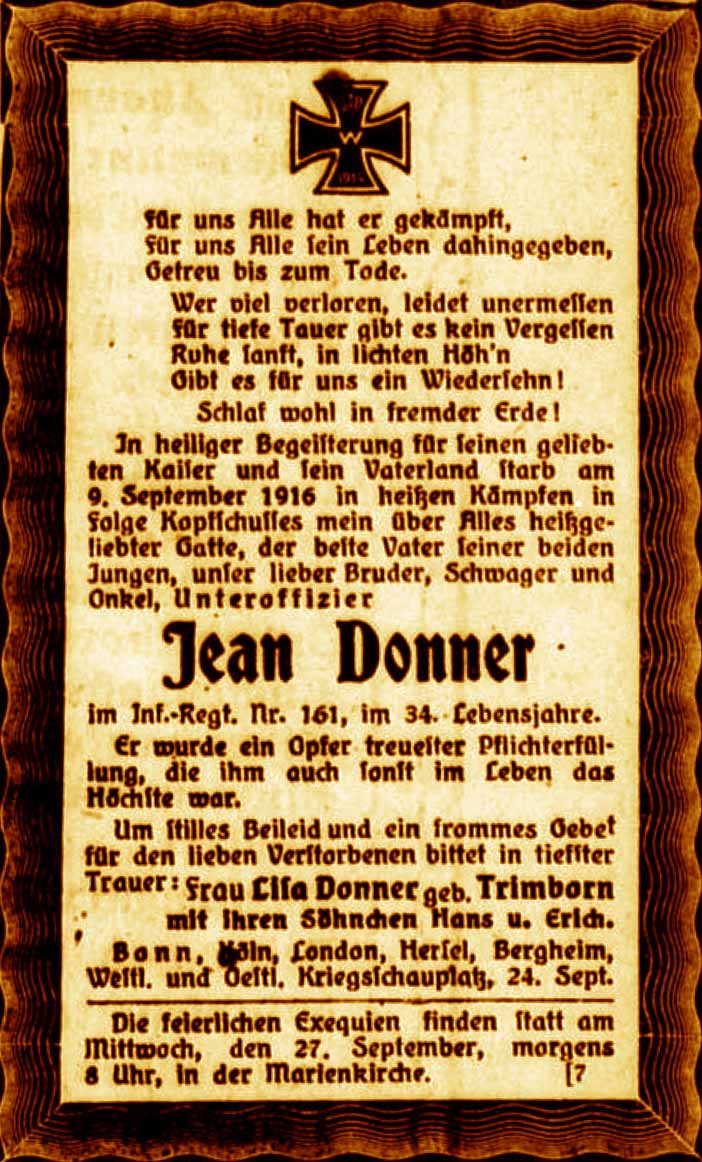 Anzeige im General-Anzeiger vom 24. September 1916