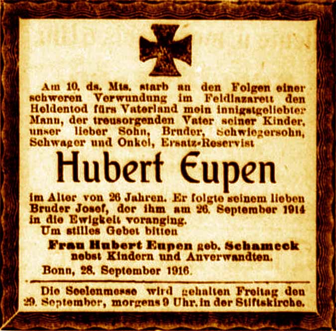 Anzeige im General-Anzeiger vom 28. September 1916