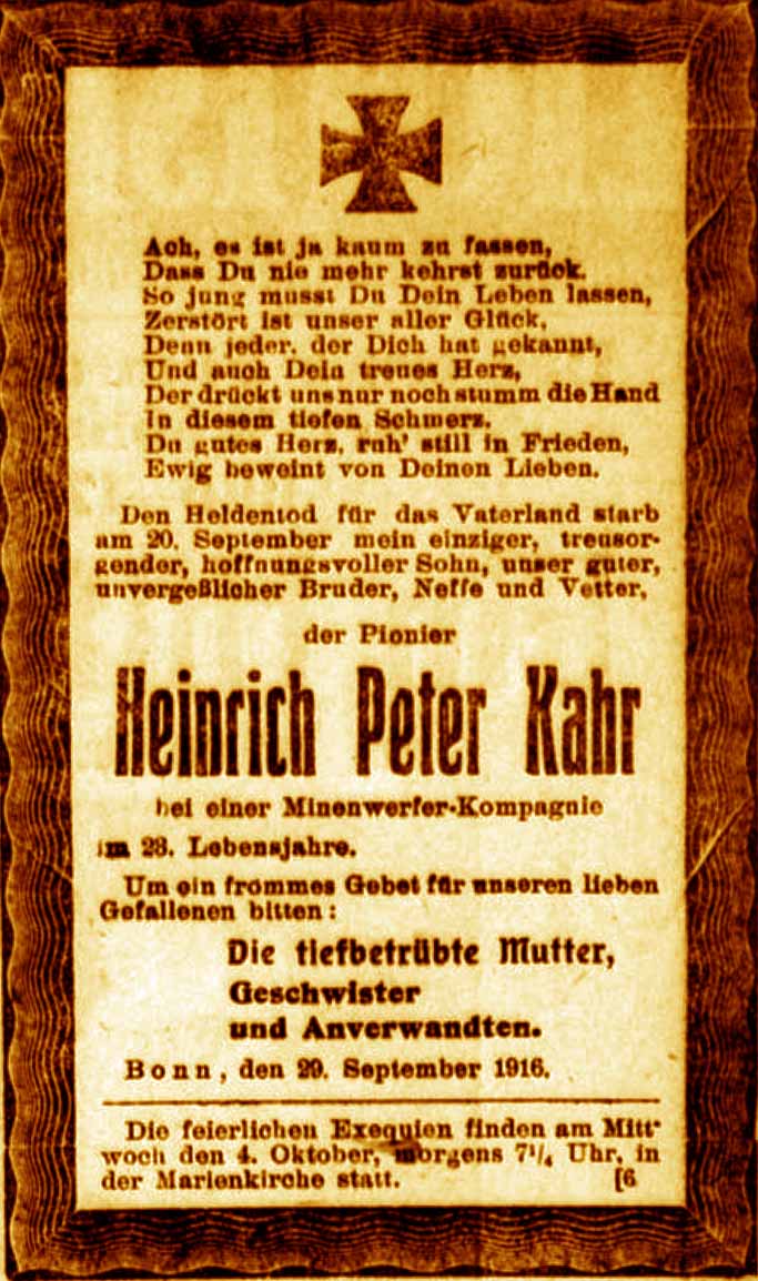 Anzeige im General-Anzeiger vom 30. September 1916