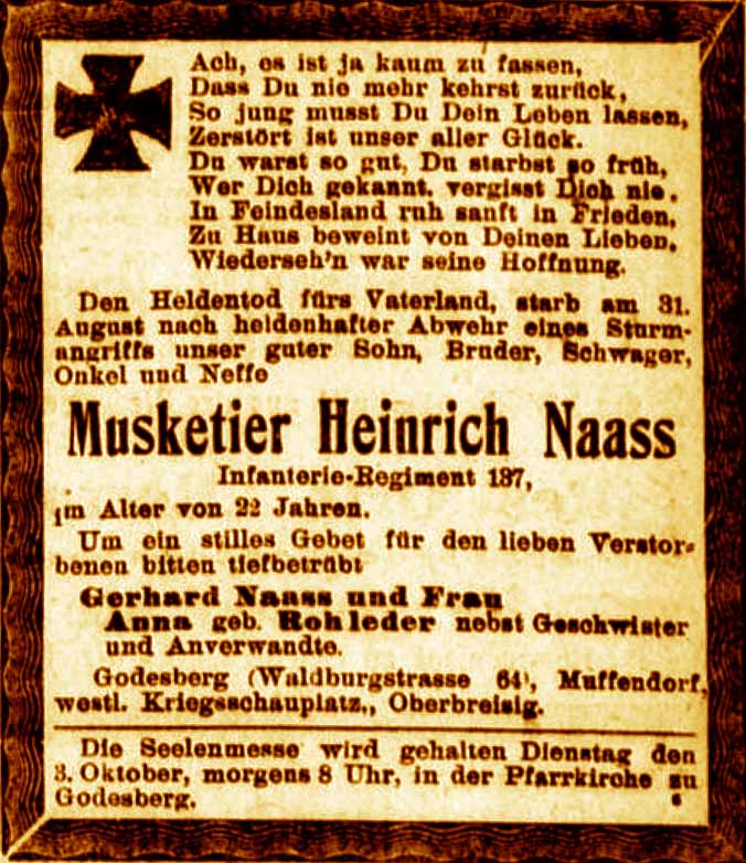 Anzeige im General-Anzeiger vom 30. September 1916