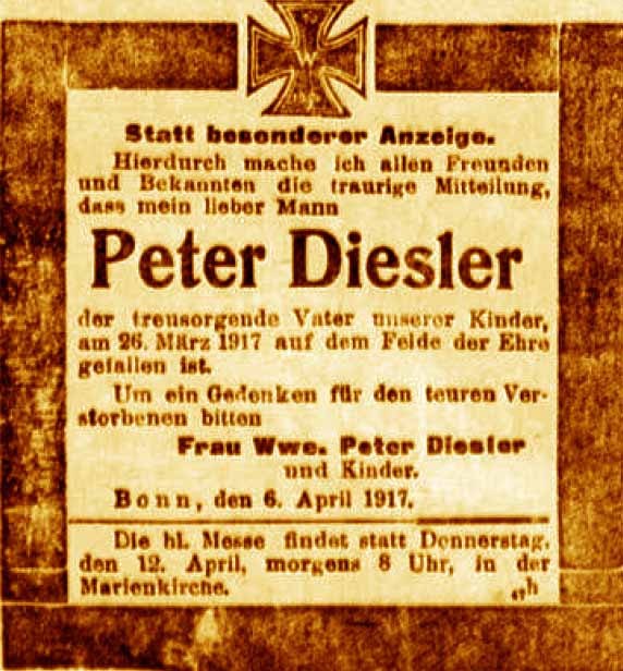 Anzeige in der Deutschen Reichs-Zeitung vom 8. April 1917