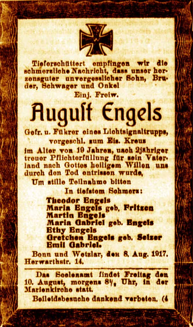 Anzeige im General-Anzeiger vom 9. August 1917