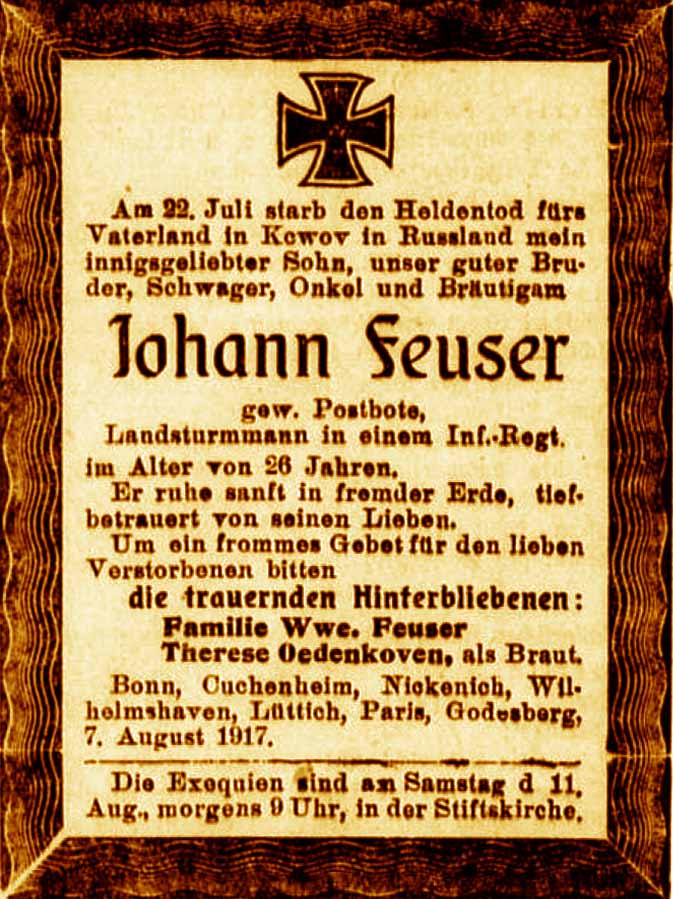 Anzeige im General-Anzeiger vom 9. August 1917
