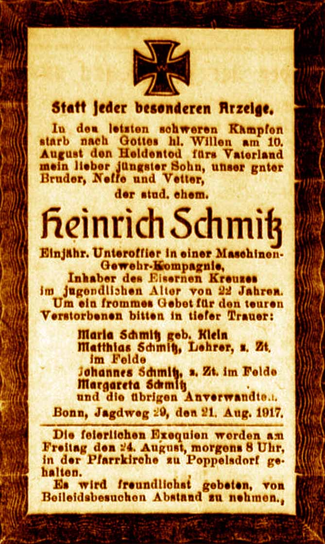 Anzeige im General-Anzeiger vom 21. August 1917