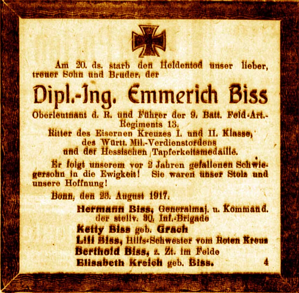 Anzeige im General-Anzeiger vom 23. August 1917