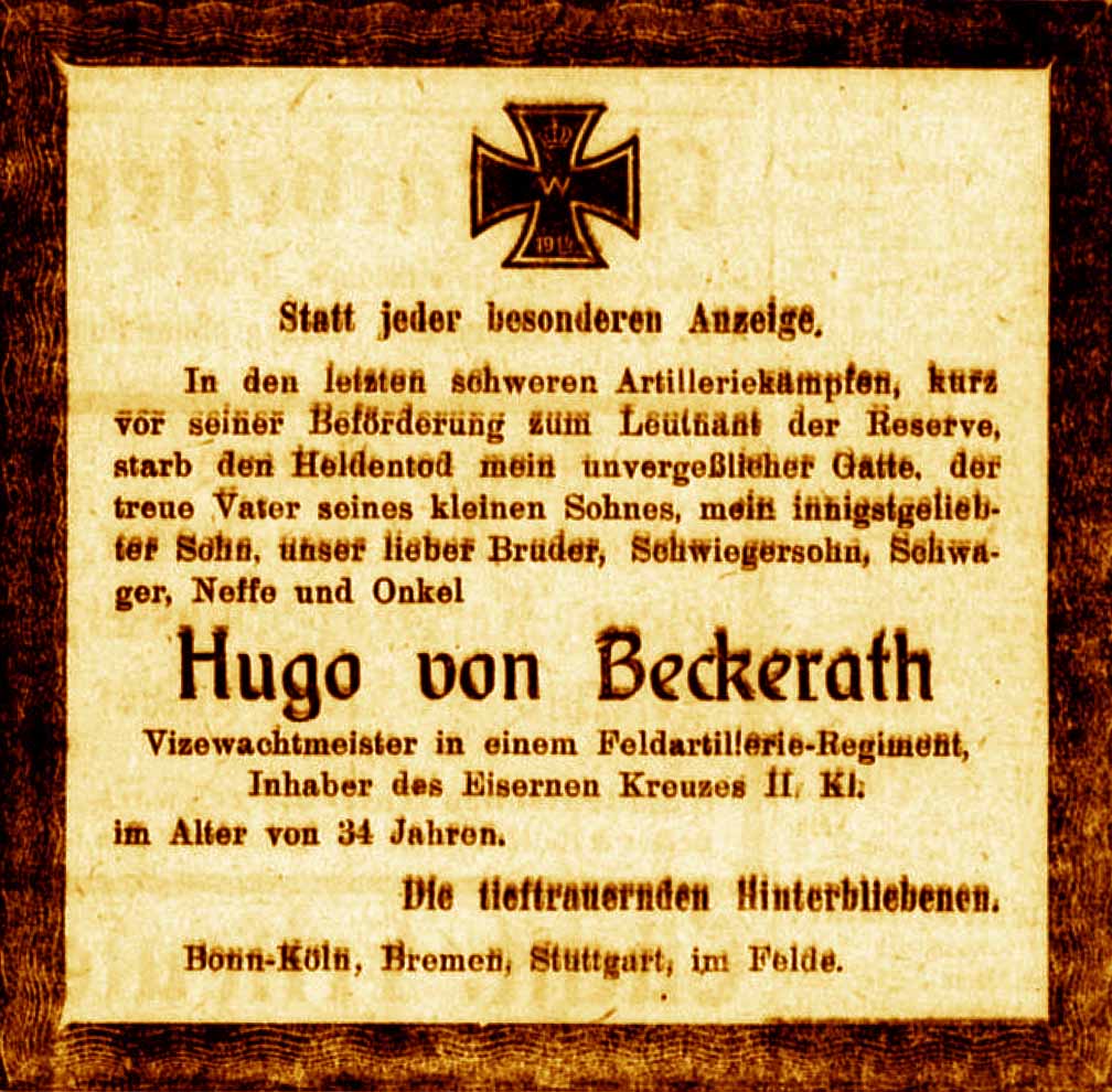 Anzeige im General-Anzeiger vom 23. August 1917