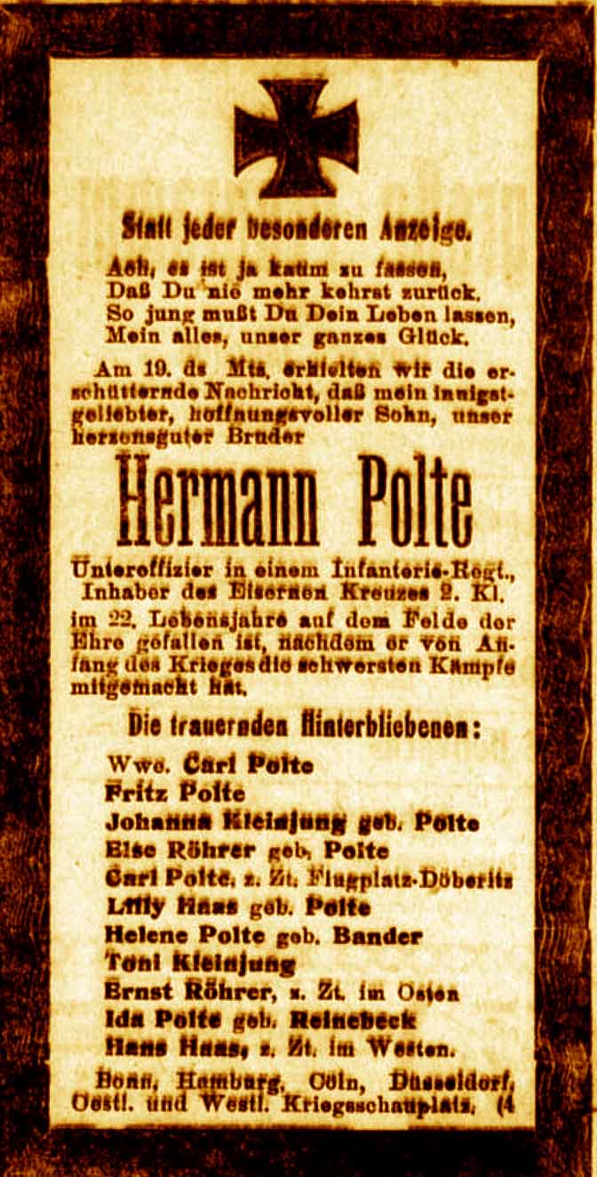 Anzeige im General-Anzeiger vom 23. August 1917