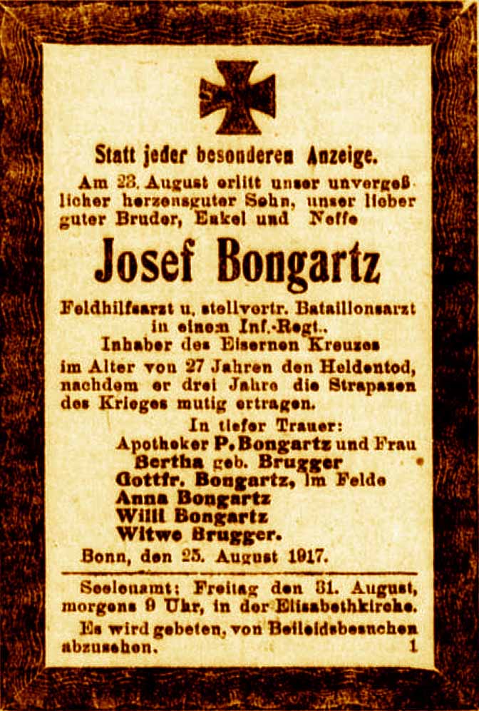 Anzeige im General-Anzeiger vom 27. August 1917