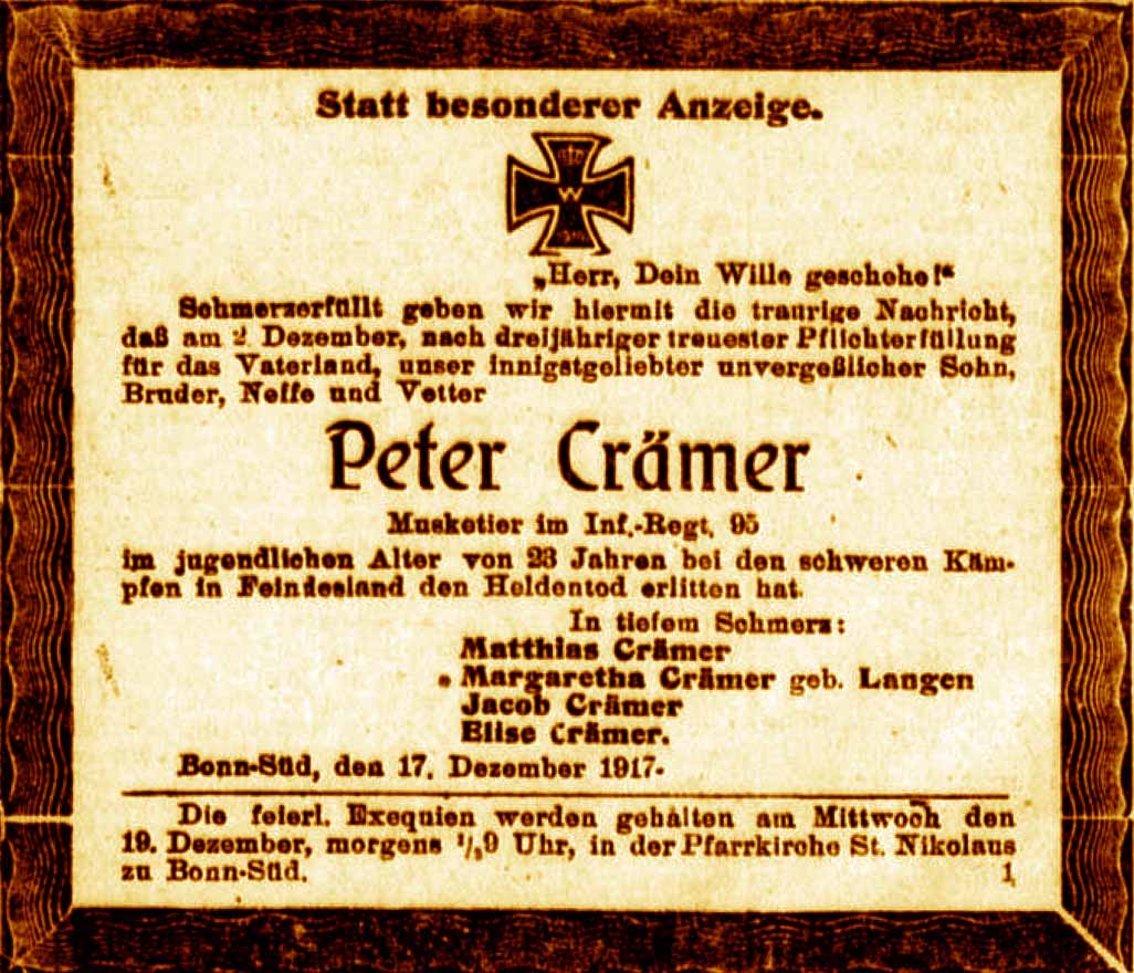 Anzeige im General-Anzeiger vom 17. Dezember 1916